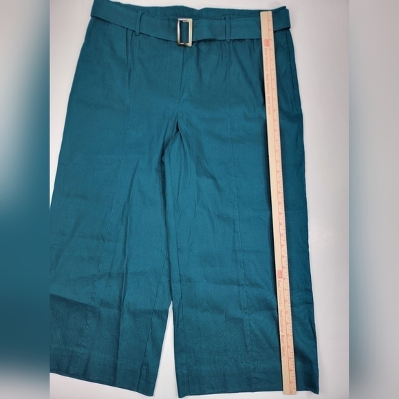 J. Jill Womens Wide Leg Linen Stretch Pants XL Teal Green Belted High Rise New - Picture 10 of 12